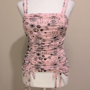 No Boundaries Light Pink Graphic Starlight Double Ruched  Tank Top